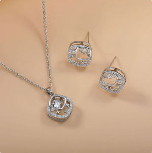 14K Gold Plated Dainty Cubic Zirconia Jewelry Sets | Necklace & Stud Earrings Matching Sets for Women Everyday Wear & Gifting