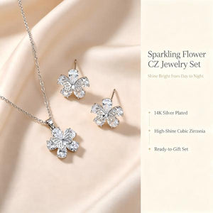 14K Gold Plated Dainty Cubic Zirconia Jewelry Sets | Necklace & Stud Earrings Matching Sets for Women Everyday Wear & Gifting