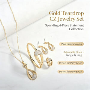 Hollow Water Drop Rhinestone Necklace Earrings Bracelet Ring Jewelry Set For Women