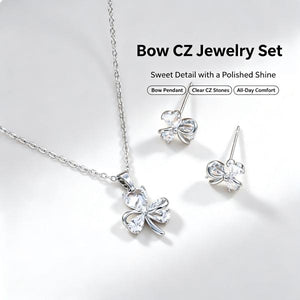14K Gold Plated Dainty Cubic Zirconia Jewelry Sets | Necklace & Stud Earrings Matching Sets for Women Everyday Wear & Gifting
