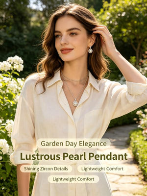 Elegant Round Pearl Zircon Jewelry Set, Silver Matching Necklace & Earrings for Wedding Party