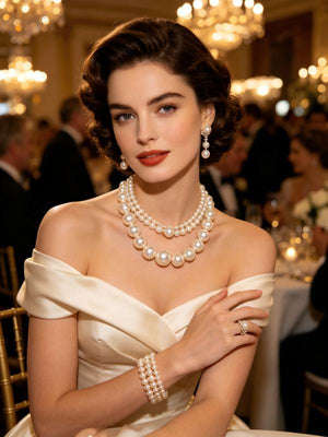 4 Piece Graduated Pearl Jewelry Set | Vintage Bridal Necklace, Bracelet, Earrings & Ring