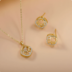 14K Gold Plated Dainty Cubic Zirconia Jewelry Sets | Necklace & Stud Earrings Matching Sets for Women Everyday Wear & Gifting