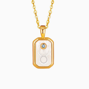 S925 Sterling Silver Gold-Plated Twelve Constellation Mother-of-Pearl Necklace | Dainty Zodiac Pendant with Blue Zircon