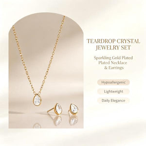 Dainty Teardrop CZ Necklace & Stud Earrings Set 14K Gold Plated Minimal Jewelry For Daily & Wedding