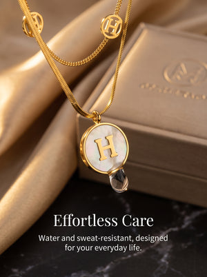Dainty Layered Initial H Necklace 14K Gold Plated Shell Letter Pendant Chain