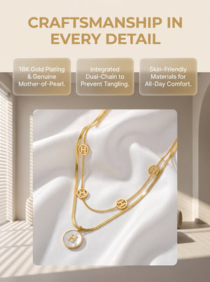 Dainty Layered Initial H Necklace 14K Gold Plated Shell Letter Pendant Chain