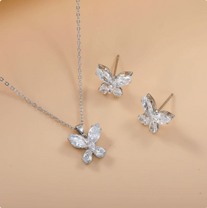 14K Gold Plated Dainty Cubic Zirconia Jewelry Sets | Necklace & Stud Earrings Matching Sets for Women Everyday Wear & Gifting