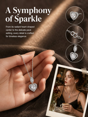 Heart Cubic Zirconia Jewelry Set, Dainty Halo Heart Pendant Necklace & Stud Earrings Matching Jewelry Set for Women