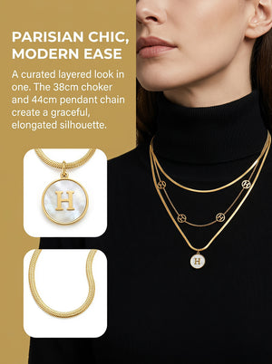Dainty Layered Initial H Necklace 14K Gold Plated Shell Letter Pendant Chain