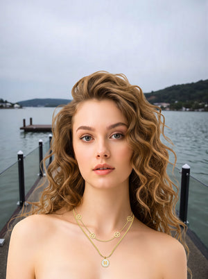 Dainty Layered Initial H Necklace 14K Gold Plated Shell Letter Pendant Chain