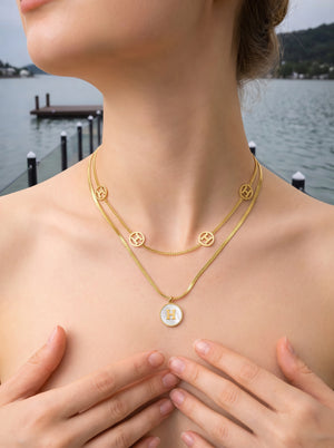 Dainty Layered Initial H Necklace 14K Gold Plated Shell Letter Pendant Chain