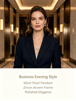 Elegant Round Pearl Zircon Jewelry Set, Silver Matching Necklace & Earrings for Wedding Party