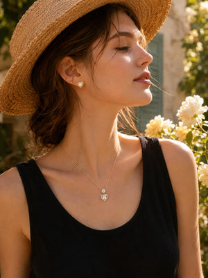 Heart Cubic Zirconia Jewelry Set, Dainty Halo Heart Pendant Necklace & Stud Earrings Matching Jewelry Set for Women