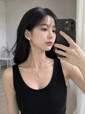 Heart Cubic Zirconia Jewelry Set, Dainty Halo Heart Pendant Necklace & Stud Earrings Matching Jewelry Set for Women