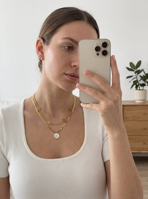 Dainty Layered Initial H Necklace 14K Gold Plated Shell Letter Pendant Chain
