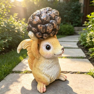 Cute Squirrel Holding Pinecone Resin Statue, Hand-Painted Weatherproof Garden Figurine, Indoor Outdoor Yard Lawn Decor Ornament
