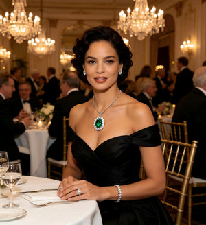 Old Money Style Emerald Halo Necklace Earrings Ring Jewelry Kit