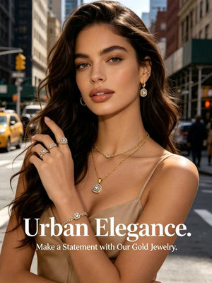 18K Gold Plated Double Halo Square CZ Jewelry Set | Necklace, Earrings & Ring
