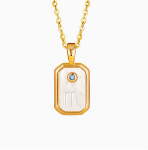 S925 Sterling Silver Gold-Plated Twelve Constellation Mother-of-Pearl Necklace | Dainty Zodiac Pendant with Blue Zircon