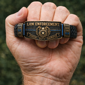 Police Officer Tribute Leather Bracelet – Honor • Duty • Sacrifice