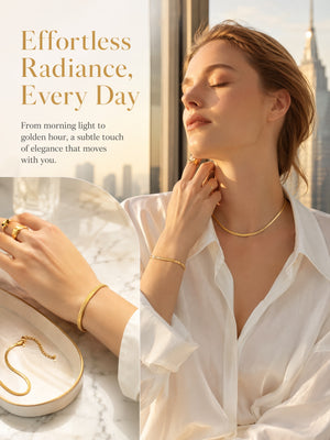 Dainty Flat Herringbone Snake Chain Necklace | Waterproof 18K Gold & Silver Plated Hypoallergenic Layering Choker
