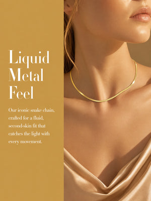 Dainty Flat Herringbone Snake Chain Necklace | Waterproof 18K Gold & Silver Plated Hypoallergenic Layering Choker