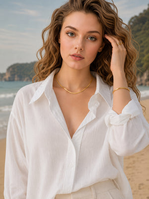 Dainty Flat Herringbone Snake Chain Necklace | Waterproof 18K Gold & Silver Plated Hypoallergenic Layering Choker