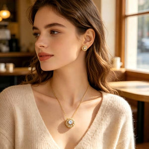 14K Gold Plated Dainty Cubic Zirconia Jewelry Sets | Necklace & Stud Earrings Matching Sets for Women Everyday Wear & Gifting