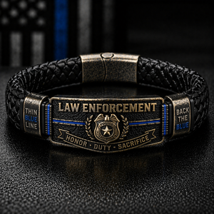 Police Officer Tribute Leather Bracelet – Honor • Duty • Sacrifice