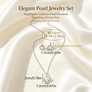 Elegant Round Pearl Zircon Jewelry Set, Silver Matching Necklace & Earrings for Wedding Party