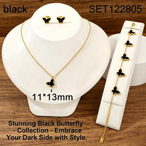 Dainty Butterfly 3Pcs Jewelry Set | 18K Gold Waterproof Matching Necklace Earring Bracelet