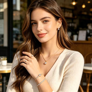 18K Gold Plated Cubic Zirconia 4Pcs Jewelry Set for Women, Dainty Solitaire Pendant Necklace Tennis Bracelet Stud Earrings Adjustable Ring, Tarnish Resistant Hypoallergenic Daily Wear Gift