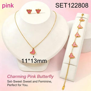 Dainty Butterfly 3Pcs Jewelry Set | 18K Gold Waterproof Matching Necklace Earring Bracelet