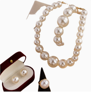 4 Piece Graduated Pearl Jewelry Set | Vintage Bridal Necklace, Bracelet, Earrings & Ring