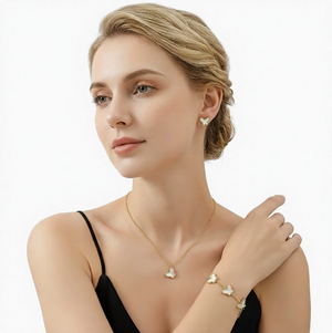 Dainty Butterfly 3Pcs Jewelry Set | 18K Gold Waterproof Matching Necklace Earring Bracelet