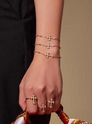 Diamond Cross Jewelry Set, 18K Gold Plated Stainless Steel Cross Necklace Bracelet Earrings Ring Stackable Christian Jewelry Gift for Women