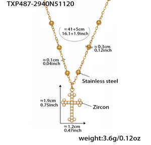 Diamond Cross Jewelry Set, 18K Gold Plated Stainless Steel Cross Necklace Bracelet Earrings Ring Stackable Christian Jewelry Gift for Women