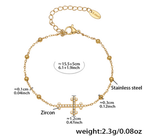 Diamond Cross Jewelry Set, 18K Gold Plated Stainless Steel Cross Necklace Bracelet Earrings Ring Stackable Christian Jewelry Gift for Women