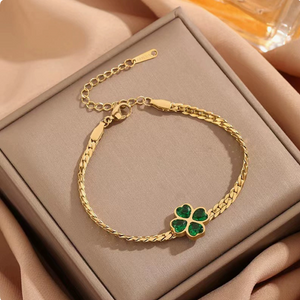 Emerald Green Clover Jewelry Set | 18K Gold Plated Stainless Steel