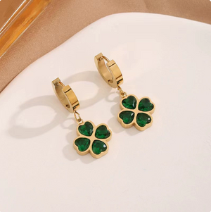 Emerald Green Clover Jewelry Set | 18K Gold Plated Stainless Steel