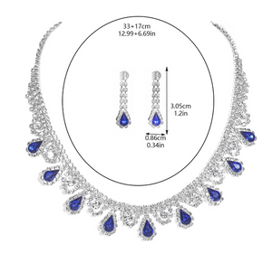 Sapphire Blue Teardrop Choker Necklace Earrings Set