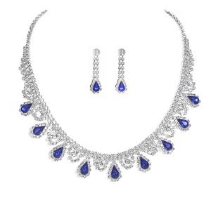 Sapphire Blue Teardrop Choker Necklace Earrings Set