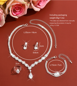 Teardrop Cubic Zirconia Bridal Jewelry Set 5Pcs Wedding Necklace Earrings Ring Bracelet for Bride Prom Party