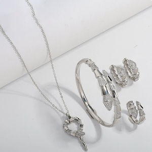 4Pcs Snake Jewelry Set for Women Pave Cubic Zirconia Statement Necklace Bangle Huggie Earrings Ring