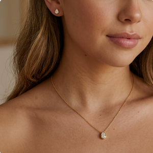 Dainty Teardrop CZ Necklace & Stud Earrings Set 14K Gold Plated Minimal Jewelry For Daily & Wedding