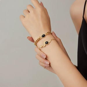 European and American style 14k gold plated necklace and bracelet set, versatile, light luxury polished chain, high-end emerald bracelet