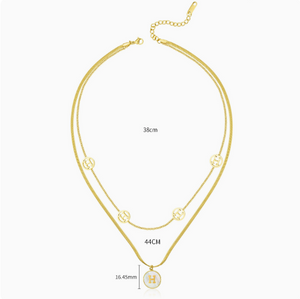 Dainty Layered Initial H Necklace 14K Gold Plated Shell Letter Pendant Chain