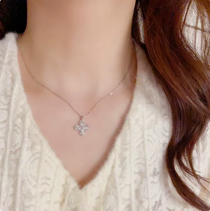 14K Gold Plated Four Leaf Clover CZ Jewelry Set Dainty Sparkling Crystal Pendant Necklace Matching Stud Earrings Luxury Women Wedding Daily Stackable Jewelry Gift For Her