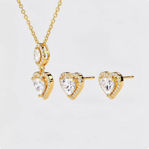 Heart Cubic Zirconia Jewelry Set, Dainty Halo Heart Pendant Necklace & Stud Earrings Matching Jewelry Set for Women
